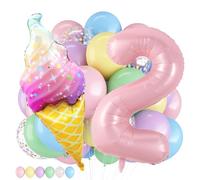 Two Sweet Birthday Decorations, Pink 2 Balloon Number 40 Inch, Ice Cream Balloons, Pastel Balloons For Ice Cream Birthday Decorations