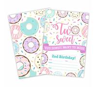 Two Sweet Birthday Party Invitation, Invite Cards（20 Count) With Envelopes, 2Nd Birthday Fill In Style Invite Cards For Girls, Kids, Birthday Party Supplies-A26