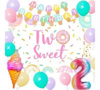 Two Sweet Birthday Party Supplies Decorations Two Scoops of Fun Birthday Decorations for Ice Cream 2rd Birthday Decoration Backdrop Banner Ice Cream Birthday Party Decoration