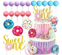 Two Sweet Cake Topper Two Sweet Birthday Party Supplies Donut Grow Up Baby Sprinkle Decorations Macaron Balls Mini Donut Cupcake Topper for Birthday Party Supplies
