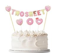 Two Sweet Donut Cake Bunting Banner,6ps Pre-Strung Doughnut 2nd Birthday Cake Topper Garland & Cupcake Toppers Donut Candy Second Birthday Party Decorations