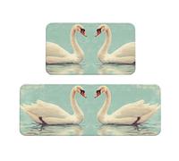 Two Symmetrical Swans On The Lake Surface Rug Cushioned Kitchen Rugs Sets Of 2 Comfort Standing Mat For Home Decor Sink,Kitchen Mats For Floor Non Slip Washable ，Laundr 17"X47"+17"X30"