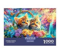 Two Tabby Kittens in A Flower Basket Surrounded by Blooms And Butterflies 1000-Piece Jigsaw Puzzle Dreamy Cute Cat - Ideal for Birthday 70x50cm/1000pcs