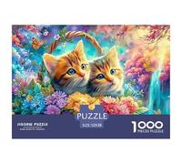 Two Tabby Kittens in A Flower Basket Surrounded by Blooms And Butterflies 1000 Piece Jigsaw Puzzle Dreamy Cute Cat - Perfect Present for Boys, Girls, Men & Women 52x38cm/1000pcs