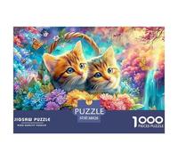 Two Tabby Kittens in A Flower Basket Surrounded by Blooms And Butterflies 1000 Piece Jigsaw Puzzle Dreamy Cute Cat - Educational & Challenging for Kids & Adults 38x26cm/1000pcs