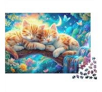 Two Tabby Kittens Sleep Cozy on Blanketed Branch 1000 Piece Jigsaw Puzzle Cute Cat Recycled Cardboard, Great Gift for All Ages 38x26cm/1000pcs