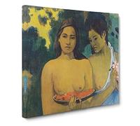 Two Tahitian Women by Paul gauguin Canvas Print | Gallery Wrapped 30mm Frame Wall Art | 14x14 inches | Ready to Hang | Impressionist People Picture | Living Room Bedroom Lounge Office