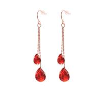 Two Teardrop Long Chains Fishhook Earrings Rose Gold Plated, Red Cubic Zirconia Waterdrop Tassels Dangle Earrings for Women