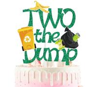 Two the Dump Cake Topper, Trash Truck 2nd Birthday Cake Decor Green Glitter
