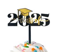 Two Thousand Twenty-Five Graduation Cupcake Toppers - Acrylic Graduation Theme Cupcake Toppers | Gold and Black Stable Happy Celebrations School Home Nursery Parties