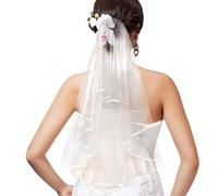 Two Tier Bridal Veil,Wedding Bridal Veil with - Bachelorette Veils, Ribbon Edge, Bride Veil, Wedding Hair Accessories for Kids Girl