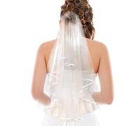 Two Tier Bridal Veils for Wedding White Double Ribbon Edge