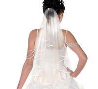 Two Tier Bridal Veils for Wedding White Double Ribbon Edge