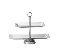 Two Tier Dessert Display Tray Stainless Steel Tiered Serving Stand With Circular Grip Handle For Cakes Cookies Finger Foods Suitable For Birthday , Chinese Style Rectangular Two-Tier With Base
