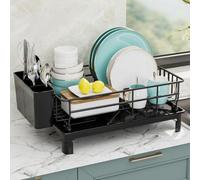 Two Tier Dish Drying Rack With Automatic Drainage Board And Removable Cutlery Basket For Kitchen Counter Organization Stainless Steel And Abs Material Large Capacity Utensil Holder Black(black)