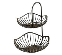 Two Tier Fruit Basket - 30x20cm Modern Black Metal Countertop Storage Organizer, Double Layer Fruit Basket Stand , Multi Purpose Snack Bread Storage Rack For Kitchen Pantry