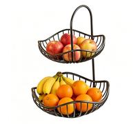 two tier fruit basket modern black metal storage rack countertop kitchen organizer fruit vegetables snacks bread garlic ginger onions pantry living room table display storage basket kitchen organizer