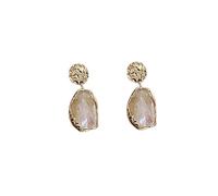 Two-Tier Hammered Disc Irregular Bezel Drop Stud Earrings for Women, Dainty Swirl Vein Translucent Dangling Earrings for Daily Office Party Outfits