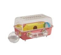 Two-Tier Hamster Cage with Wheel, Pink, color to 2 | Clear Domed Top Cover, Double Layer Hamster Cage, Ventilated Roof Panel, for Indoor, Hamsters