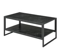 Two-Tier Laminate Marble Print Table Top Coffee Table w/ Metal Frame Foot Pads Elegant Modern Style 2 Shelves Home Display Storage Unit Living Room