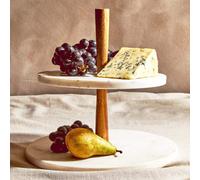 Two Tier Marble and Acacia Wood Cake Stand | Monzaro