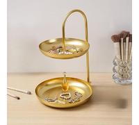 Two-Tier Metal Candy and Fruit Tray for Living Room Coffee Table - Iron Construction, Gold/Rose Gold/Black, 29 x 19 x 16.5 cm(Gold)
