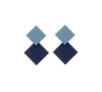 Two-Tier Offset Square Drop Stud Earrings in Pale & Deep Blue