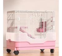 Two-Tier Rabbit Cage with Large Front Door, Indoor Small Animal Cage with Feeder, Water Bottle and Wheels, Bunny Hutch for Rabbit, Chinchilla, Ferret (One Size,Pink)