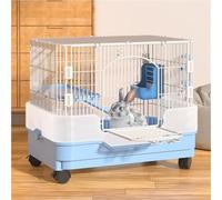 Two-Tier Rabbit Cage with Large Front Door, Indoor Small Animal Cage with Feeder, Water Bottle and Wheels, Bunny Hutch for Rabbit, Chinchilla, Ferret (One Size,Blue)