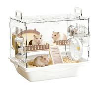 Two Tier Small Animal Cage - Transparent Acrylic Habitat, Hamster Running Exercise Wheel, Water Bottle Feeding Station, Pet Play Rest House | Desktop Pet Habitat Kit Cage for Gerbil Mice Hamster Small