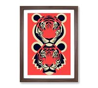 Two Tiger Heads Framed Print | A4 Walnut Framed Wall Art | Ready to Hang | Modern Animal Picture | Living Room Bedroom Lounge Office