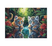 Two Tigers 500 Piece Jigsaw Puzzle for All Ages Luminous Enchanted Beasts Birthday Party Activity Group Fun High Resolution Print Home Decor Entertainment 500 PCS