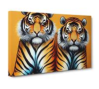 Two Tigers Canvas Wall Art Print Ready to Hang, Framed Picture for Living Room Bedroom Home Office Décor, 30x20 Inch (76x50 cm)
