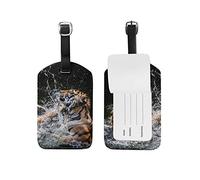 Two Tigers Fighting Water Luggage Tags Leather Travel Suitcase Baggage Tag 1 Piece