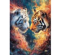 Two Tigers in A Magical Forest 500 Pieces Set Classic Jigsaw Puzzle Science Fiction Magical Dream Couple Puzzle Partners Mind Relaxation Wall Decor Easter New Year Recycled Cardboard Material 500 PC
