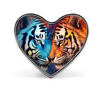Two Tigers in Love Flames Printed Heart Badge Brooch Pins Funny Lapel Tie Pin Button Decoration for Men Women