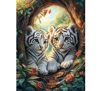 Two Tigers in Moonlight Forest 300 Pieces Jigsaw Puzzles For Men Educational Decompression Adults Anxiety Memory Care Mothers Valentines Premium Cardboard 300 PCS