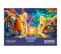 Two Tigers with Blue Eyes in A Colorful Landscape 1000 Piece Jigsaw Puzzle Tiger Great Gift for Boys, Girls, Men & Women 52x38cm/1000pcs