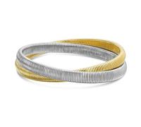Two Tone 2 Strand Omega Snake Cobra Wide Bangle Twisted Bracelet Bands Set Interlocking Flexible Stretch Bracelets for Women Yellow Gold Silver Plated Stainless Steel Fits 8 to 8.5 inches Wrist