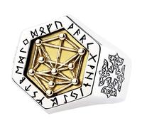 Two Tone 925 Sterling Silver Kabbalah Tree of Life Ring 10 Sephirot Ring Viking Runes Ring Punk Jewellery for Men Women Open and Adjustable