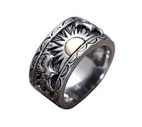 Two Tone 925 Sterling Silver Rising Sun Ring Black Eagle Band Ring Vintage Jewellery for Men Women Size Q 1/2