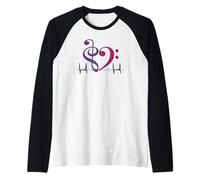 Two-Tone Bass Clef Heart EKG Waves Royal Purple & Mulberry Raglan Baseball Tee