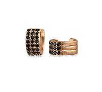 Two Tone Black Cubic Zirconia Pave CZ Triple 3 Band Cartilage Ear Cuffs Clip Wrap Earrings Rose Gold Plated .925 Sterling Silver