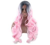 Two Tone Black Roots Long Wavy Black Grey Ombre Wig Synthetic Hair Natural Blue Pink Blonde Cosplay Wigs For Women OneSize blackpink