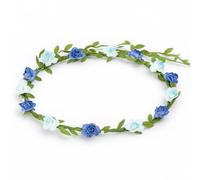 Two Tone Blue Flower Crown Headband - Adjustable Boho Rose Garland Hairband for Festivals, Weddings, Parties & Photoshoots - Lightweight Floral Halo for Women, Teens & Girls