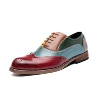 Two Tone Brogue Dress Oxford Formal Shoes for Mens Vegan Leather Lace-up Wingtip Non Slip Rubber Sole Slip Resistant Anti-Slip Classic Prom(Rojo,6.5 UK)