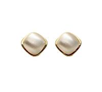 Two-Tone Brushed Alloy Square Stud Earrings for Women, Rounded Rhombus Geometric Ear Studs with 925 Silver Post, Minimalist Elegant Daily Ear Jewelry