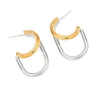 Two-Tone C-Shape Earrings, Stainless Steel Double Layer Lightweight Design, Fashion Jewelry for Daily Casual Wear Double Layer C Shaped Earrings