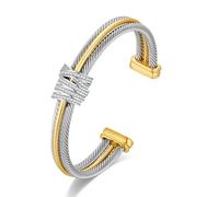 Two Tone Cable Cuff Bracelet for Women Men Trendy Mixed Metal Adjustable Twisted Open Statement Bracelets Jewelry