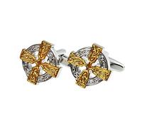 Two Tone Celtic Round Cross Cufflinks Presented in a Box